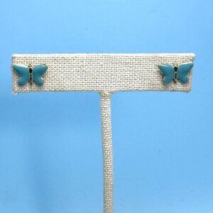 VTG Silver Tone Butterfly Blue Enamel Stud Earrings Size 0.5'' Length